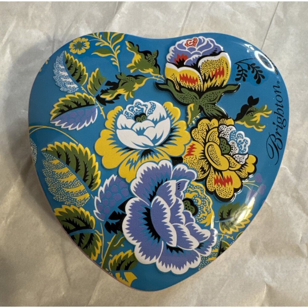 Brighton Jewelry Gift Box Metal Floral Tin Heart Empty Storage 3.5" x 3.5" NEW z